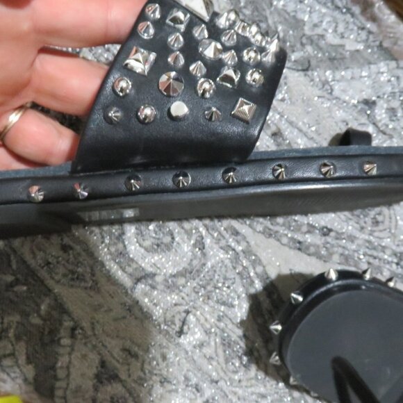 BOGO Official Bee Shop Black & Silver Studded Sandals Slip ons flats slides 10 - Picture 5 of 11
